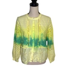 Zara Aida Blouse Custom Tie Dyed Yellow & Green Large